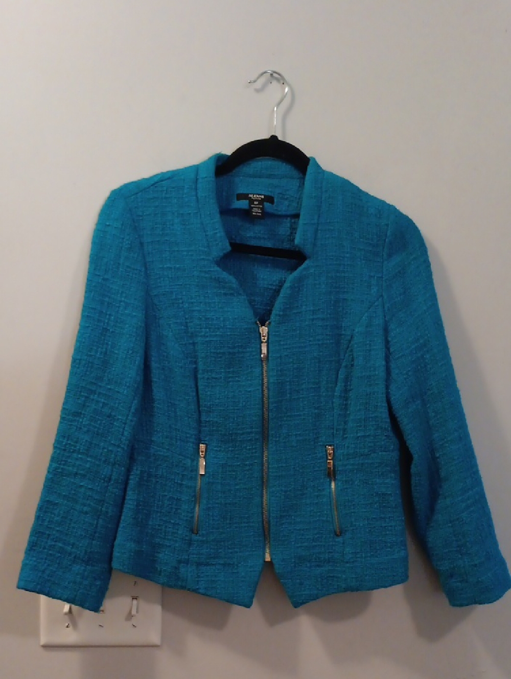 Alfani Women's Teal Zip-Front Textured Jacket